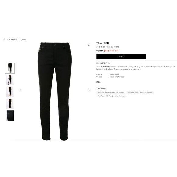 Tom Ford Black Mid-Rise Skinny Jeans w/Zippers Stretch Size 27 Soft Denim - Picture 14 of 14